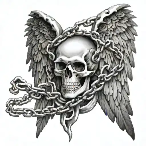 Skull Tearing The Chain With Angelic Wings