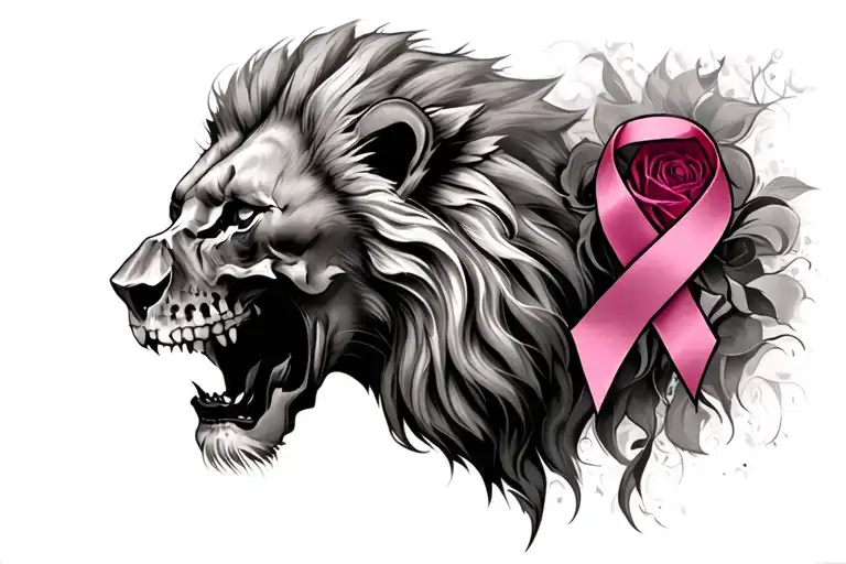 Lion Head Tattoo Depicting Death By Breast Cancer