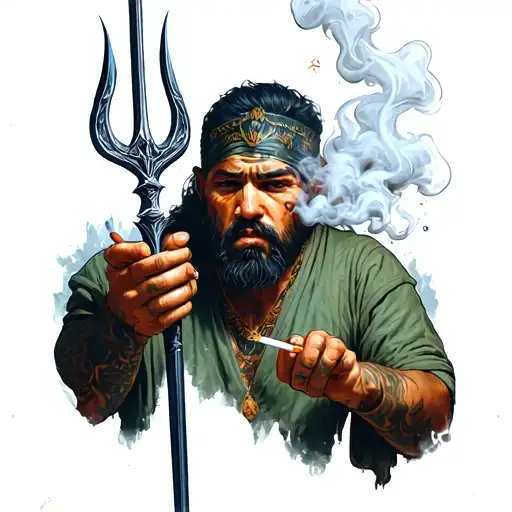 Exu Smoking Cigarette With His Trident In His Hands
