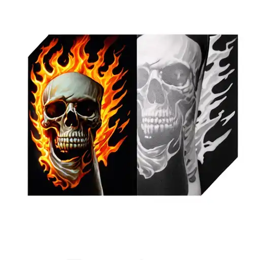 Skull And Flames Left Arm Sleeve