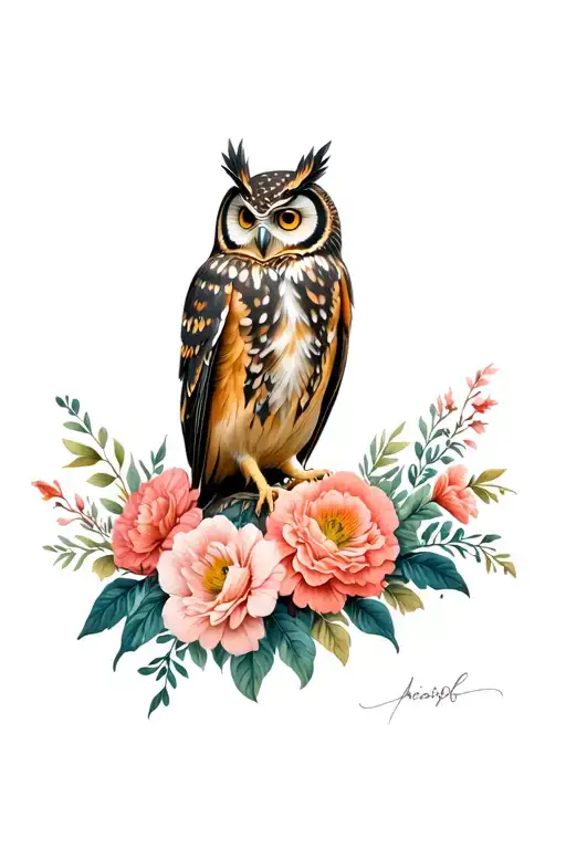 Owl And Flowers
