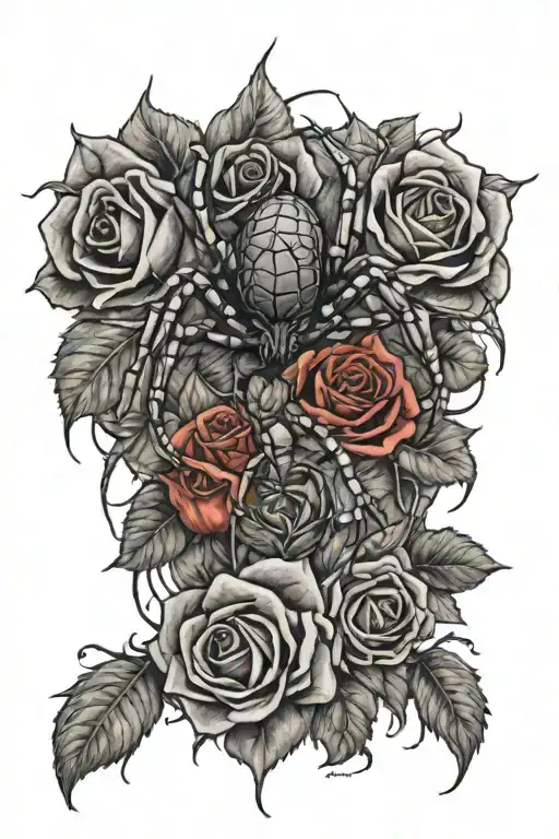 Spider And Roses Intertwined