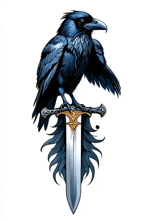 Raven Perched On A Sword