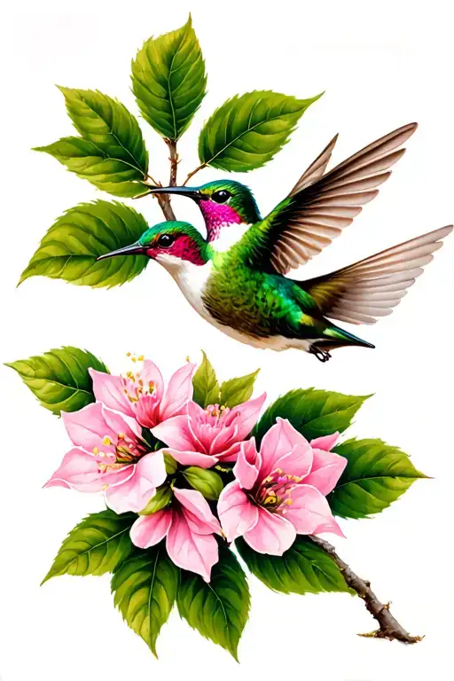 Hummingbird Flying Near Dogwood Tree