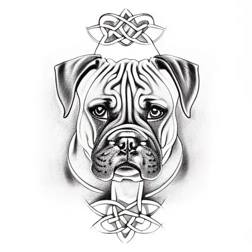 A Realistic Depiction Of A Celtic Tree Of Life With Boxer Dogs Playing Around It