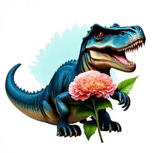 Baby Tyrannosaurus Rex Holding Carnation Flower