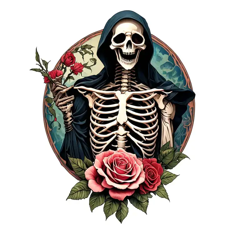 Reaper With Ribcage And Roses At The Bottom