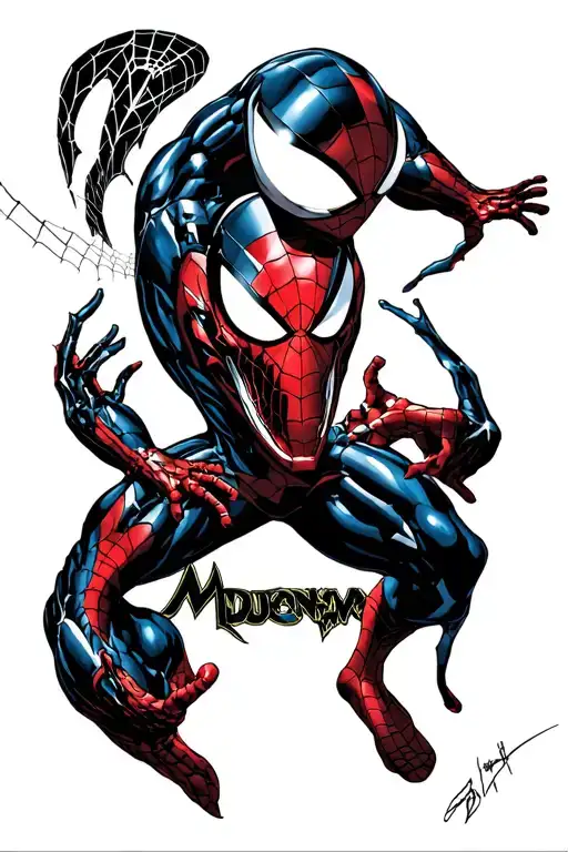 Venom Vs Spider-man With Ironman Armor And Webs In Background