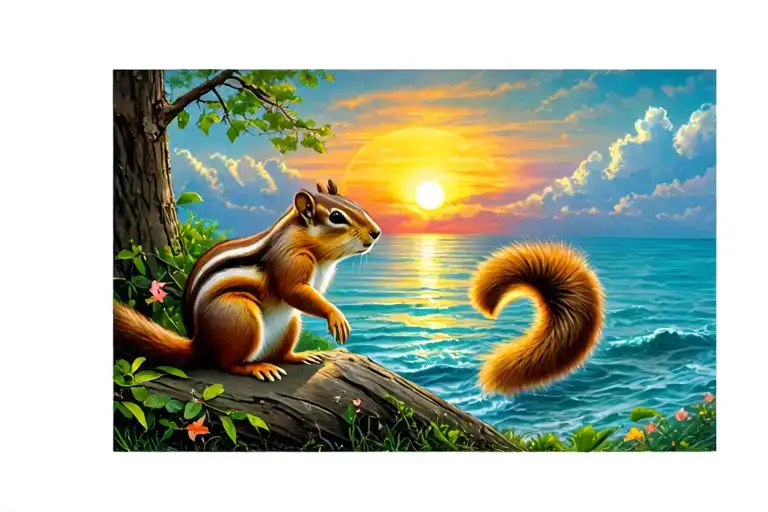 Chipmunk Squirrel Wooded Setting Sun By The Sea
