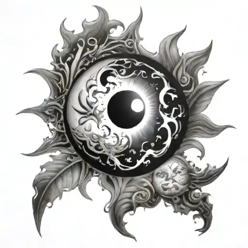 Yin And Yang Sun And Moon Merging Together
