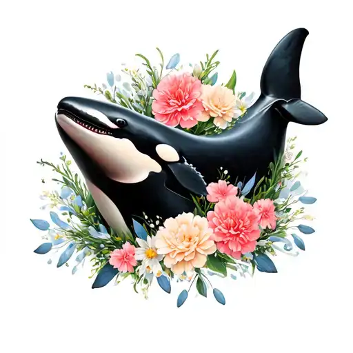 Orca Whale Wreath Carnations And Snowdrops