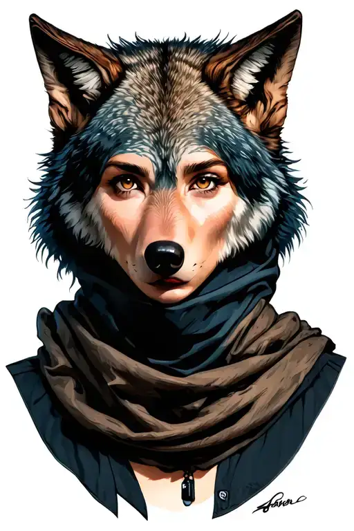 Woman Wearing Wolf Cowl Looking Off Center