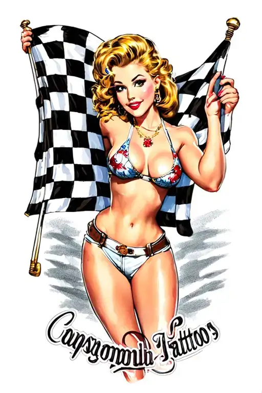 Pinup Girl From 2000'S Sexy Holding A Checkered Flag
