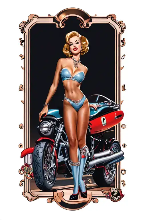 Pinup Girl From 2000'S In Thigh High Heels Racing Theme