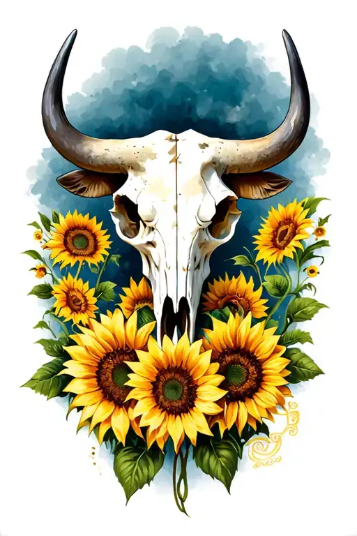 Name Felicitas Surronded By Western Bull Skull And Sunflowers