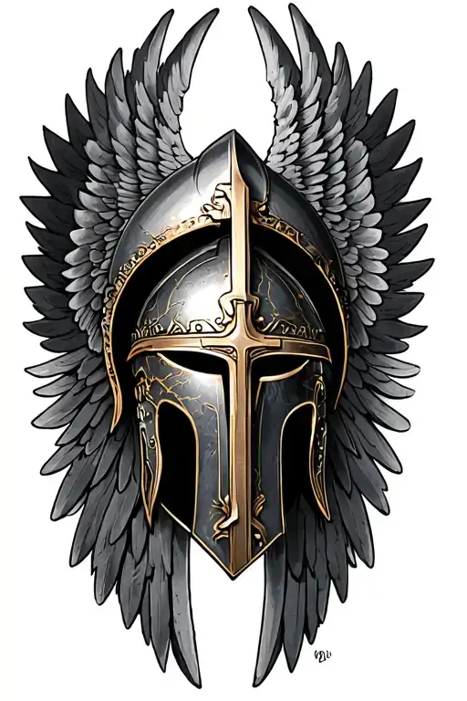 Cross Wing And Spartan Helmet