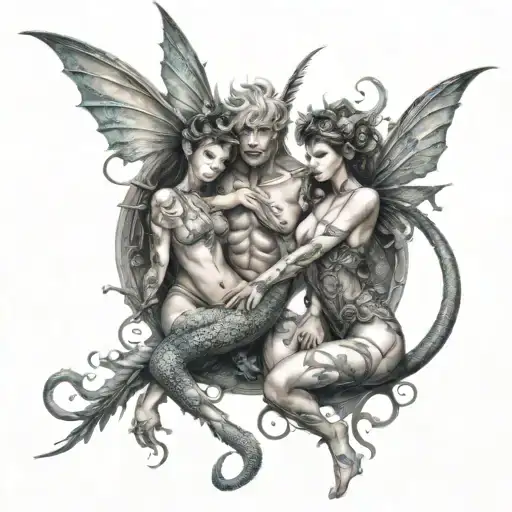 Sexy Fairies With Dragons Intertwined