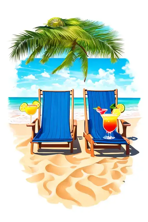 Two Beach Chairs On The Sand With A Margarita Cocktails