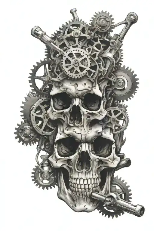 Skull And Mountain Bike Gears Intertwined