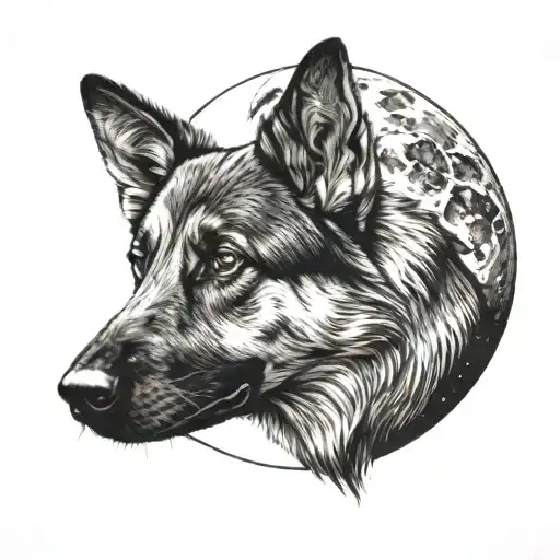 German Shepard In The Moon Phases