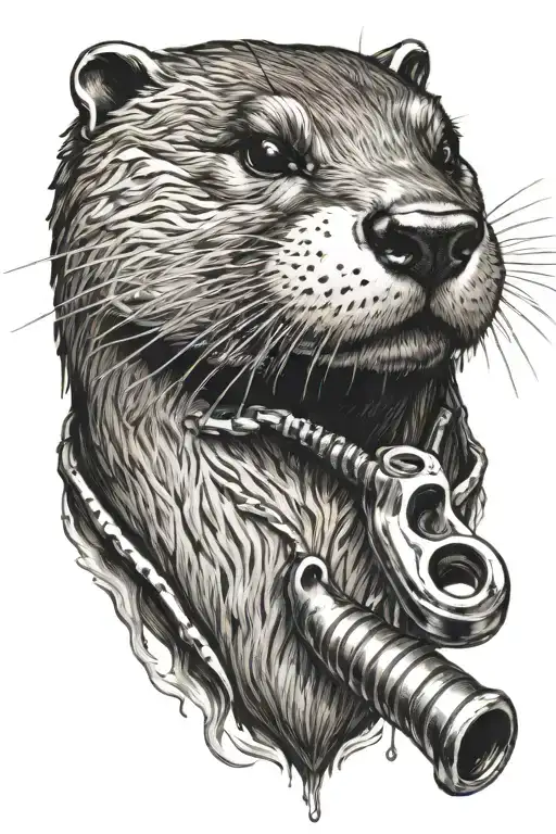 Otter With Pipe Wrench On Nose