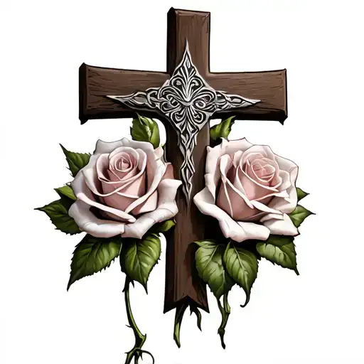 Cross And 3 Roses Under It
