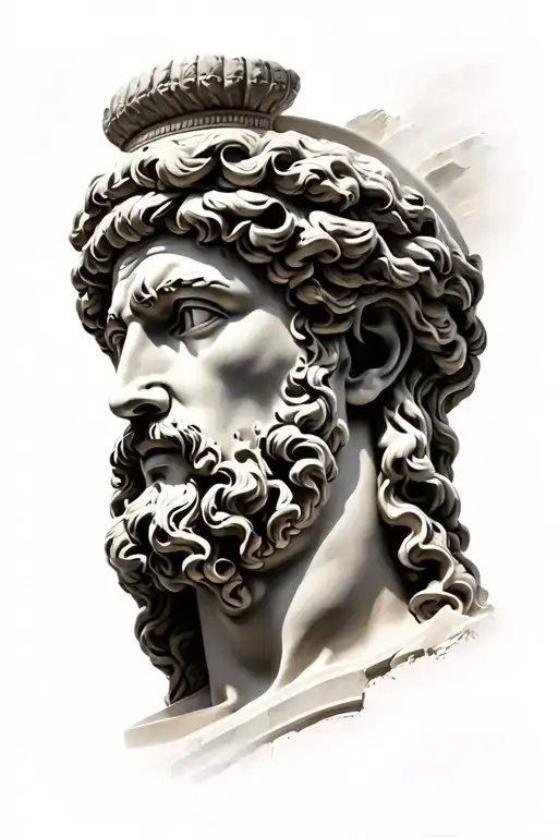 The Face Of The Greek God Above The Temple Of Hera In Olympia