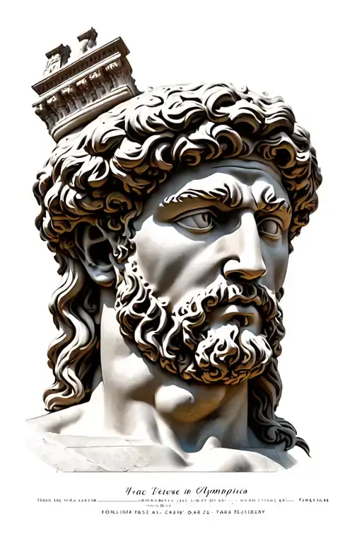 The Face Of The Greek God Above The Temple Of Hera In Olympia
