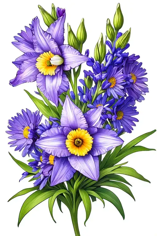 Violet Daffodil 2 Daisy 2 Larkspur Gladiolus Aster
