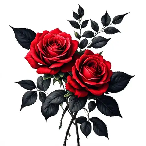 Red Roses With Black Leaves
