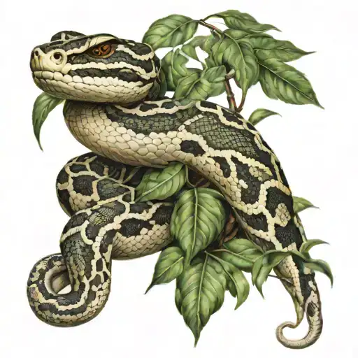 Boa Constrictor Wrapped In Foliage