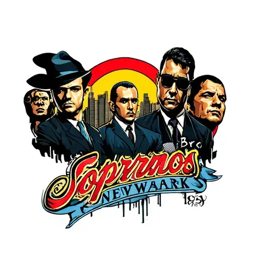 Sopranos Tattoo With Newark As The Background And The Characters In The Forefront
