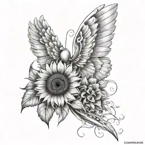 Breast Cancer Bobbin With Angel Wings And Sunflower