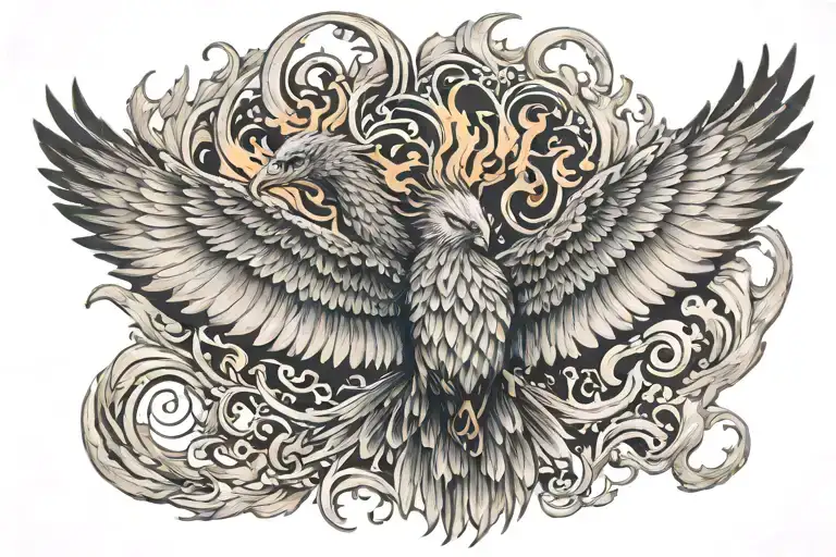 Burning Phoenix Flying Looking At Him From The Front