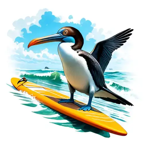 Blue Footed Booby On A Surfboard