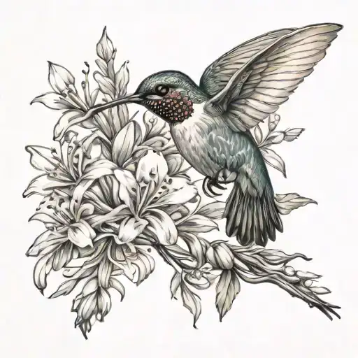 Dainty Hummingbird And Honey Suckle