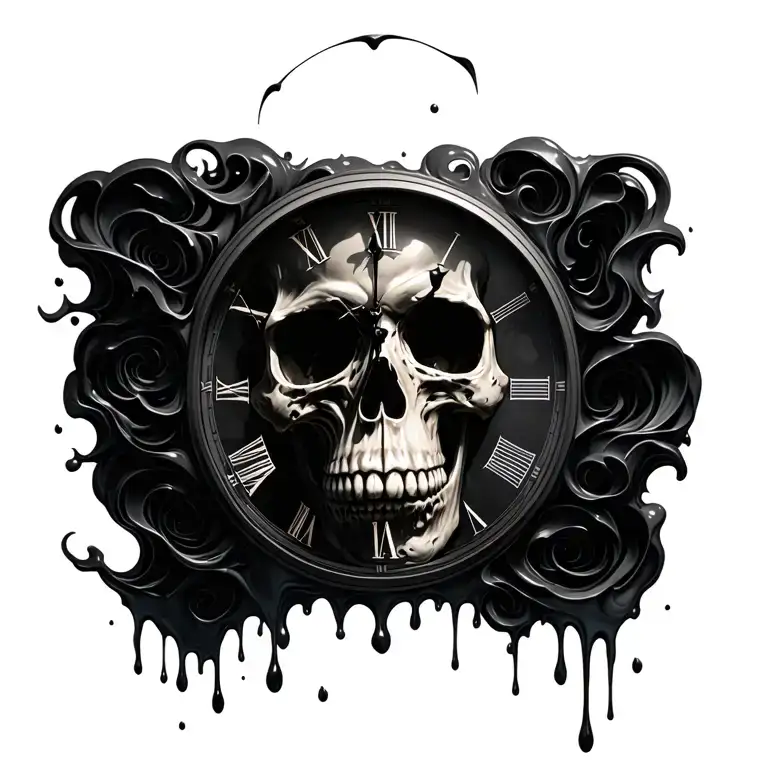 Skull Blending Into Melting Clock Face