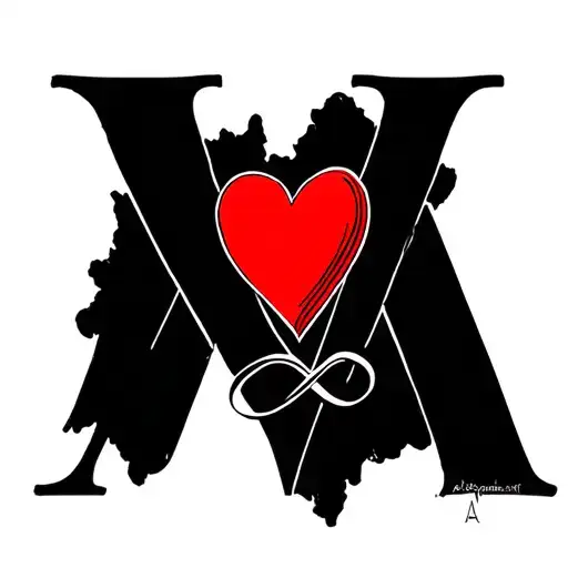 Letter V With Red Heart In The Middle And An Infinity Symbol Below The Heart