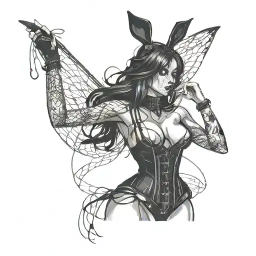 Silhouette Of A Stripper With A Corset Fishnet And Bunny Ears G-string