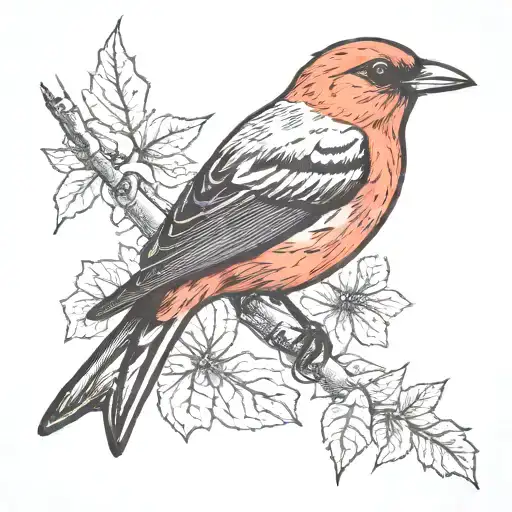 Scarlet Tanager On White Birch Tree Branch