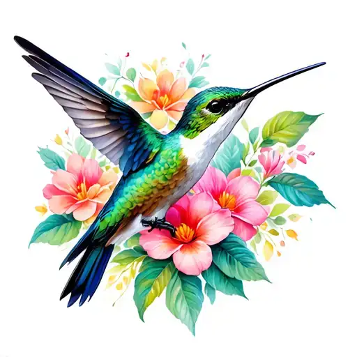 Hummingbird & Flowers Color
