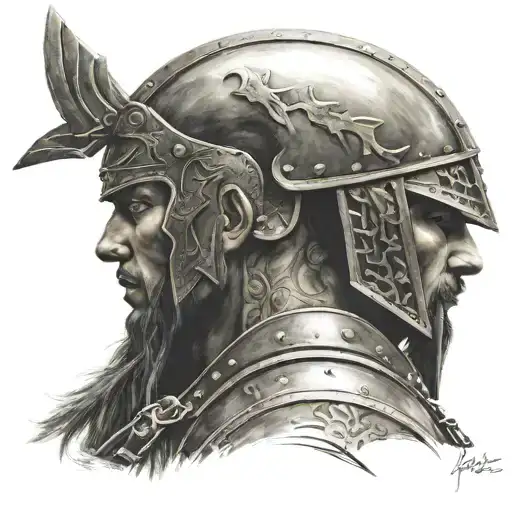 A Side-profile Portrait Of A Warrior Gazing Forward With Calm Intensity