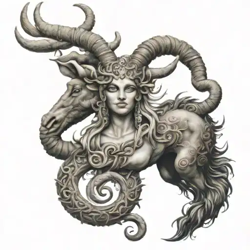 Capricorn Goddess Intertwined With Cancer Sign Combined