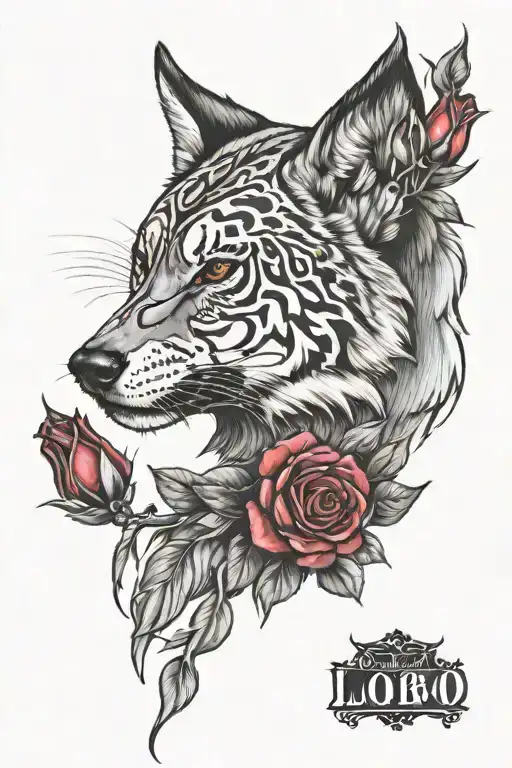 Lobo Con Rosas Vermelhas