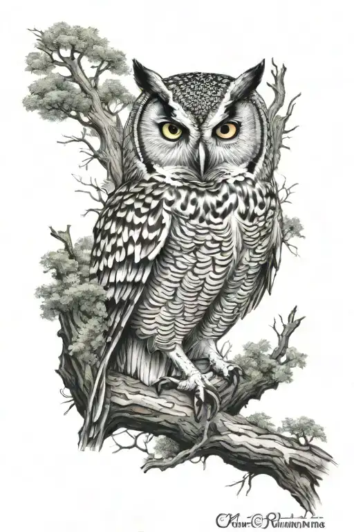 Forest Wilderness Scene With Owl Sitting