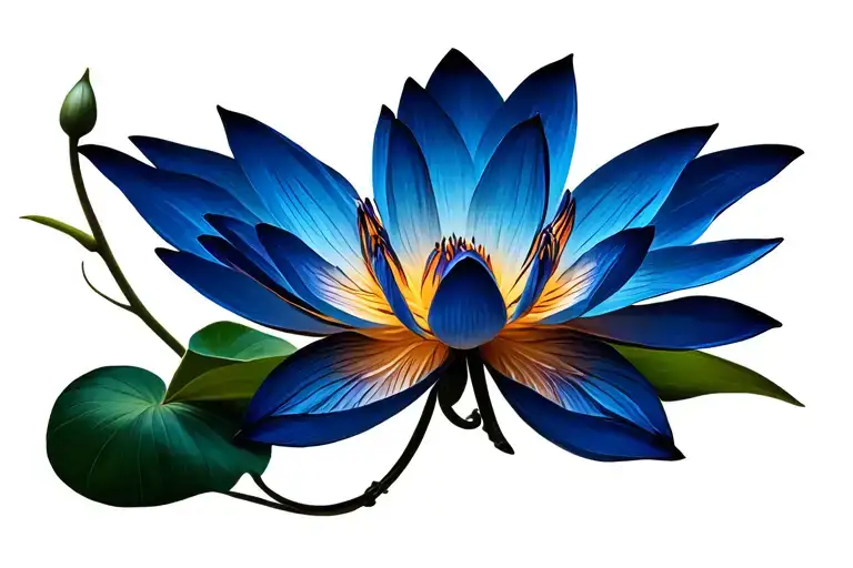 Blue Lotus Flower With Semi Colon Butterfly Resting