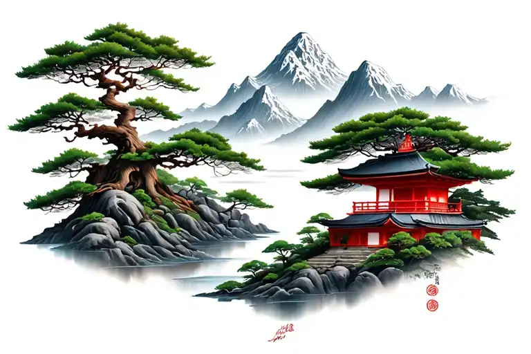 Nature Mountains Trees Japanese Temple