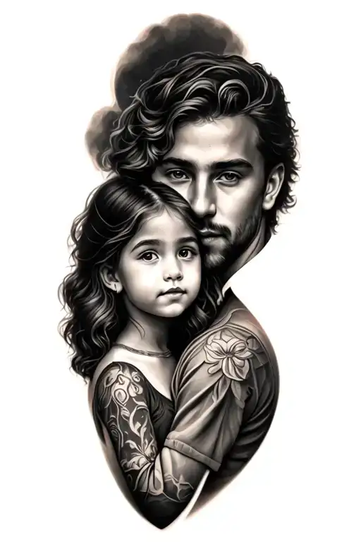 Father And Daughter On Shoulder