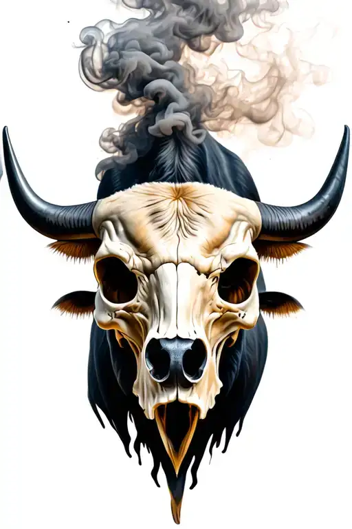 Skull Buffalo With Smoke From The Side Profile Holding