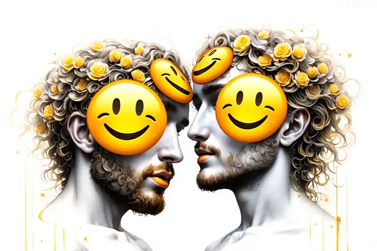 Creation Of Adam Painting With Yellow Smiley Face Emojis Over Their Faces